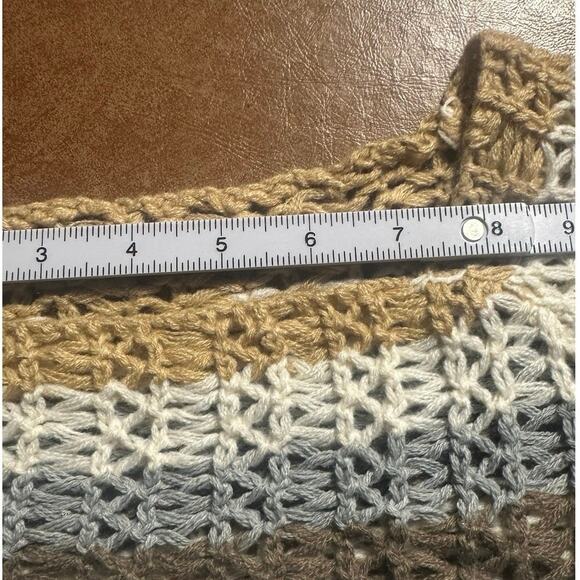 Y2K Crochet Cropped Small Stripped Cream Gray Lagenlook Hippie Knit Sweater - Picture 4 of 5